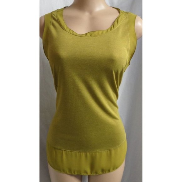 LOFT Tops - "LOFT" GREEN LAYERED FRONT CHIFFON INSETS SOFT KNIT SCOOP BLOUSE TOP SIZE: M NWT